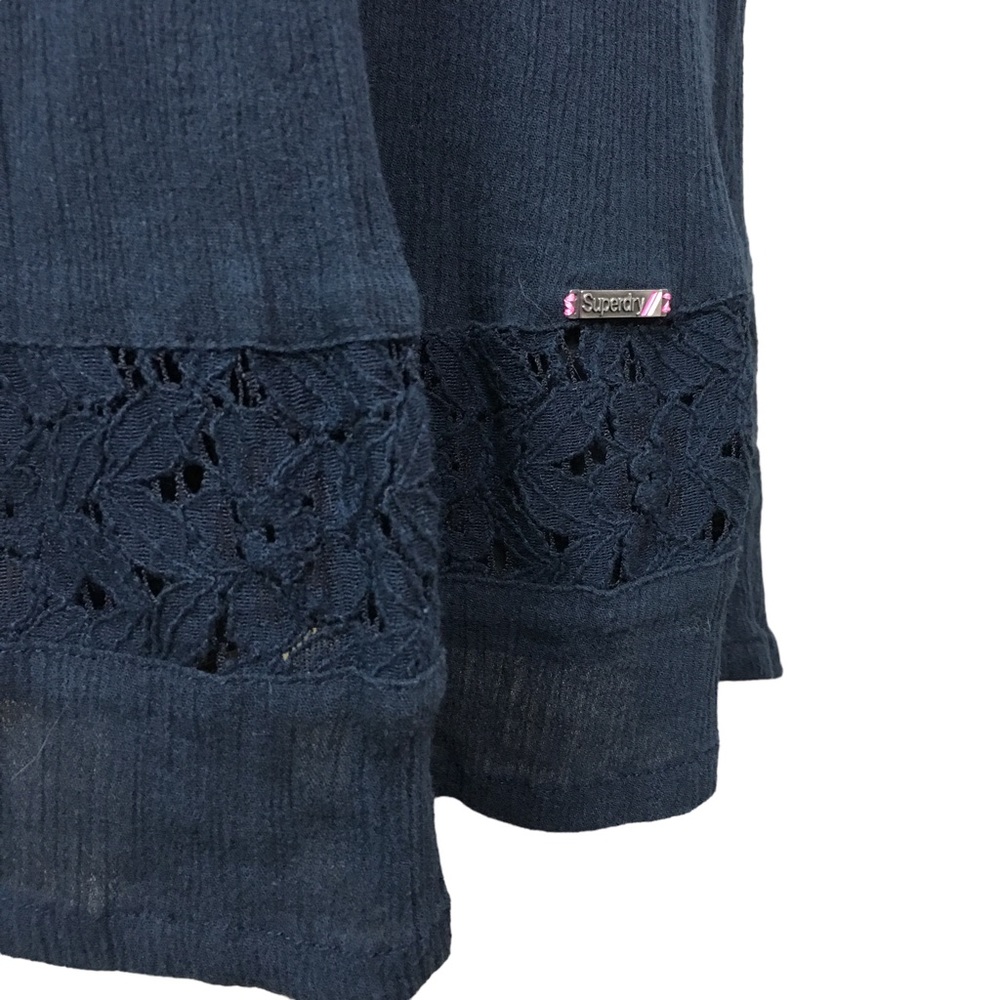 SuperDry Sleeveless Ribbed Lace Midi Dress, Size Small Blue - Picture 3 of 7
